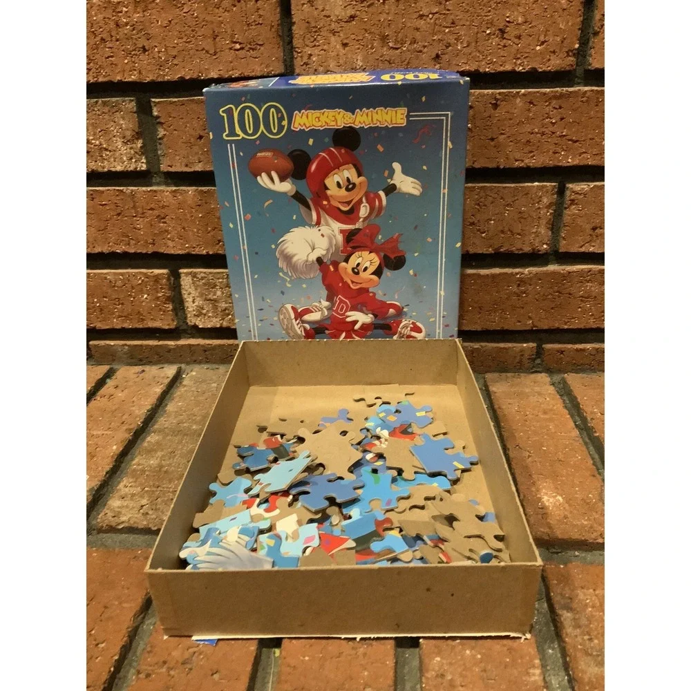 Vintage Mickey & Minnie Football Cheerleading 100 Pc‎ Puzzle Golden 11.5